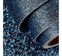 FunStick 40CM×6M Peel and Stick Wallpaper Glitter Black Blue Stick on Wallpaper Bedroom Vinyl Wrap for Walls Removable Sparkly Navy Blue Glitter Sticky Back Plastic for Cupboards Shelves Crafts Decor