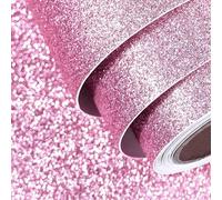 FunStick 40CM×6M Sparkly Glitter Peel and Stick Wallpaper Pink Bedroom Wallpaper Roll Glitter Contact Paper for Crafts Dressing Table Gift Card Making Waterproof Pink Vinyl Wrap for Cupboards Walls