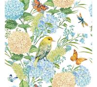 FunStick 44.5CM×9M Floral Birds Wallpaper for Walls Bedroom Bathroom Floral Vinyl Wrap White Sticky Back Plastic for Cupboards Living Room Birds and Butterflies Wallpaper Botanical Hydrangea Colourful