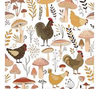 FunStick 44.5CMX9M Botanical Mushroom Wallpaper for Walls Living Room Bathroom Sticky Back Plastic White Self Adhesive Wallpaper Floral Kitchen Vinyl Wrap for Furniture Beige Farm Mushroom and Chicken