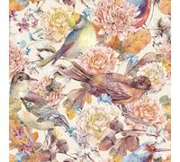 FunStick 44.5CMx9M Floral Bird Wallpaper Watercolour Self Adhesive Wallpaper Living Room Sticky Back Plastic Patterned Watercolour Vinyl Wrap for Furniture Beige Floral Self Adhesive Wall Paper Peony