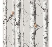 FunStick 44.5CMx9M Grey and White Tree Wallpaper Mural Birch Forest Bird | Grey and white self adhesive wallpaper tree leaf patterned vinyl wrap for furniture cupboards sticky back plastic grey white