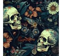 FunStick 44.5CMx9M Peel and Stick Floral Wallpaper Dark Gothic Skull Floral Wallpaper for Bedroom Sticky Back Plastic for Walls Cupboards Waterproof Halloween Skulls Flower Vinyl Wrap for Furniture