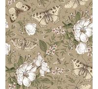 FunStick 44.5CMx9M Self Adhesive Floral Wall Paper Olive Green Brown Floral Self Adhesive Vinyl Wrap Retro Chamomile Butterfly Wallpaper for Living Room Bathroom Olive Brown Flower Sticky Back Plastic