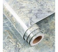 FunStick 60CMx5M Marble Self Adhesive Wallpaper Cream Blue Sticky Back Plastic for Kitchen Worktop Table Top Waterproof Wallpaper Cream Blue Liquid Marble Vinyl Wrap for Furniture Kitchen Worktop