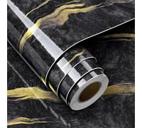 FunStick 90 cm x 5 m Furniture Film Marble Film Worktop Kitchen Black High Gloss Self-Adhesive Marble Wallpaper Black Gold Wall Wallpaper Self-Adhesive Kitchen Film Marble Look Adhesive Film Kitchen