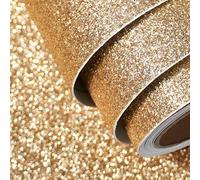 FunStick Champagne Gold Glitter Wallpaper Art Deco Cupboards Vinyl Wrap Self Adhesive Gold Wallpaper for Walls Bedroom Sparkly Fabric Glitter Sticky Back Plastic for Furniture Shelves Crafting 40CM×2M