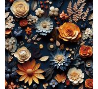 FunStick Dark Blue Wallpaper Patterned Self Adhesive Wallpaper Navy Floral Daisy Rose 3D Effect Embossed Wall Paper for Living Room Ceiling Orange and Dark Blue Vinyl Wrap Kitchen Bathroom 44.5CMx3M