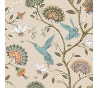FunStick Floral Birds Wallpaper Beige Vintage Boho Trees and Birds Self Adhesive Wallpaper for Kitchen Wall Floral Sticky Back Plastic Beige Vinyl Wrap for Cupboards Bedroom Living Room 44.5CMx3M