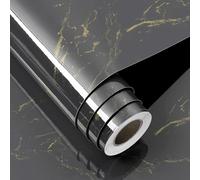 FunStick Grey and Gold Wallpaper Marble Self Adhesive Wallpapers Kitchen Black Grey Marble Sticky Back Plastic for Worktop Vinyl Table Covering Self Adhesive Black and Gold Wallpaper Bathroom 30CMx5M
