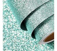 FunStick Lake Blue Glitter Wallpaper Stick and Peel Vinyl Wrap for Furniture Craft Decorative Light Teal Self Adhesive Wallpaper Room Walls Teal Glitter Sticky Back Plastic Roll for Cupboards 40CM×2M