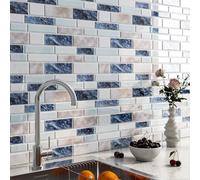 FunStick Marble Tile Stickers for Bathroom White Stick on Tiles Kitchen Splashback 3D Waterproof Bathroom Wall Tile Stickers Marble Blue Self Adhesive Marble Wall Tiles Kitchen Sticky 30x30CM 5 Pcs