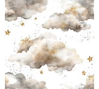 FunStick Peel and Stick Wallpaper Grey and White Kids Clouds Stars Fantasy White Vinyl Wrap for Kitchen Cupboards Watercolour Cloud and Star Wallpaper Bedroom Sticky Back Plastic Grey Clouds 44.5CM×3M