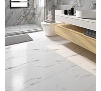 FunStick Self-Adhesive PVC Flooring, Marble Look, White, 30 x 60 cm, Pack of 5, Adhesive Tiles, Bathroom Floor Tile Stickers, Kitchen Vinyl Floor Tiles, Self-Adhesive Marble Laminate Floor, Waterproof
