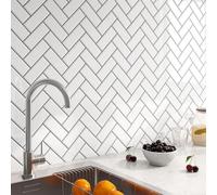 FunStick Self Adhesive Wall Tiles - Peel and Stick Kitchen Wall Panels - Splashback - Oil Proof Washable - White Herringbone 30×30CM - 30 Pcs