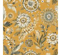 FunStick Self Adhesive Wallpaper Floral Orange Yellow Exotic Style Tropical Botanical Peel and Stick Wallpaper for Living Room Bedroom Honey Gold Sticky Back Plastic Roll Floral Vinyl Wrap 44.5CMx3M