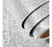 FunStick Silver Glitter Wallpaper Sparkly Contact Paper Self Adhesive Removable DIY Crafts for Adults Grey Silver Glitter Sticky Back Wallpaper for Bedroom Sticky Back Plastic for Cupboards 40CM×2M