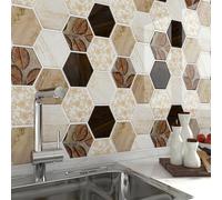FunStick Stick on Tiles Wood Effect Beige Brown 3D Wall Tile Stickers for Kitchen Hexagon Self Adhesive Wall Tiles Bathroom Beige Brown Wood Effect Sticky Wall Tiles Kitchen Splashback 30×30CM 5 Pcs