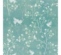 FunStick Tree and Birds Wallpaper for Walls Pastel Turquoise Blue Vintage Peel and Stick Floral Wallpaper Bathroom Small Flowers White Vinyl Wrap Kitchen Blue Green Leaf Sticky Back Plastic 44.5CM×3M