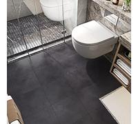 FunStick Vinyl Flooring Anthracite Black Floor Tiles Self Adhesive Vinyl Flooring Kitchen Bathroom Grey Concrete Effect 30x30cm Peel and Stick Floor Tiles Kitchen Stick on Floor Tiles Black 5pcs