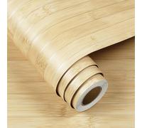 FunStick Vinyl Wood Effect Wallpaper Panel Self Adhesive Bedroom Living Room Ceiling Light Brown Peel and Stick Kitchen Worktop Vinyl Wrap Yellow Bamboo Wood Sticky Back Plastic for Cupboards 30CM×5M
