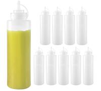 FUNSUEI 10 PCS 1000ml Sauce Bottles, 28 x 7.6cm Plastic Squeeze Bottles with Caps and Nozzles, White Plastic Squeeze Dispensers for Ketchup, BBQ, Syrup, Dressings（32oz）