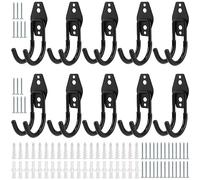 FUNSUEI 10 PCS Heavy Duty Double Garage Storage Hook, Black Garage Tool Storage Utility Hooks with Screw, for Garden Tools, Ladders, Bulky Items