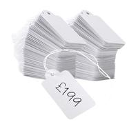 FUNSUEI 1000 Pcs Small White Price Tags with String - 4.7 x 2.5 cm Pre-Strung Blank Paper Price Labels for Clothes Retail and Jewellery