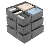 FUNSUEI 12-Piece Drawer Organisers for Clothes - Foldable Fabric Dividers with Multiple Compartments, Perfect for Underwear, Socks, Shirts, Ties & Wardrobe Storage