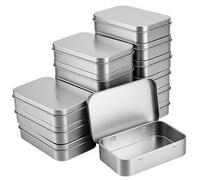 FUNSUEI 15 Pack Small Rectangular Metal Storage Tin Box with Hinged Lid, Silver Portable Empty Container for Candy, Coins, Earrings, Keys, 9.1x6.1x2cm