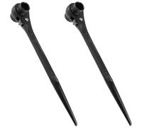 FUNSUEI 2 Pack 19x21mm Ratchet Scaffold Spanner with Quick Release, Anti-Slip Black Steel 12 Point Podger Wrench Double Socket Erecting Tool