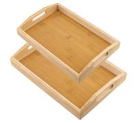 FUNSUEI 2 PCS 30cm & 38cm Large Wooden Trays for Serving, Bamboo Serving Tray with Handles for Eating Food, Tea, Bar, Dinner