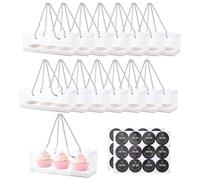 FUNSUEI 20 PCS Cupcake Boxes with Handle, 3 Hole Cupcake Boxes with Clear Window and Stickers for Party, Wedding, 22.5 x 7.8 x 7.8 cm
