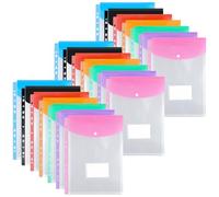 FUNSUEI 21 PCS Multicolor Punched Pockets A4 Plastic Wallets, Expandable Plastic Folders with Button Closure and Label Pocket for School, Office, Home, 32 x 23.5cm