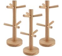 FUNSUEI 3 PCS 6 Mugs Wood Mug Tree, Cup Stand for Mugs, Wooden Cup Holder Tree Mug Holder Tree for Coffee Cups, Mugs, Jewelry Organizing