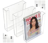 FUNSUEI 3PCS A4 Wall Mounted Document Holder, Clear Portrait Magazine File Stand for Brochures, Menus, Leaflets & Literature - Letter Paper Display Organizer