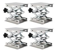 FUNSUEI 4 PCS 100 x 100mm Stainless Steel Laboratory Lifting Platform, Scientific Lab Jack, Lift Table Lab Stand, Scissor Lift Table for Science Experiment, Lifting Range 50-155mm