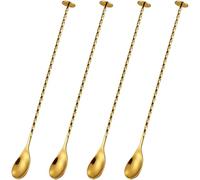 FUNSUEI 4 PCS 27.5cm Long Gold Handle Bar Spoon, Gold Stainless Steel Cocktail Stirrers with Spiral Pattern, Cocktail Spoons for Cocktails, Juices, Cold Drinks