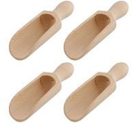 FUNSUEI 4 PCS 5.5" Natural Beechwood Scoop - Long Handle Rustic Style 14cm Multipurpose Large Wooden Scoops for Flour, Coffee, Sugar, Bath Salts & Crafts