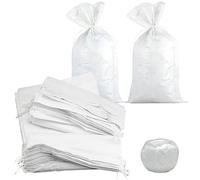 FUNSUEI 40 Pack 18 x 30 Inches White Sand Bags, Woven Polypropylene Sandbags with 20 M Ties, Empty Sandbags Earth Bags for Flood Protection, Building, Traffic Control, Hurricane Barriers, Driveway