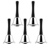 FUNSUEI 5 PCS Small Stainless Steel Hand Bells, Loud Metal Hand Bells Set for Services, Receptions, Kitchens, Dinner Bell, 13cm Length
