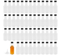 FUNSUEI 50 Pack 50ml Mini Plastic Liquor Bottles with Metal Lids - Reusable Empty Small Bottles for Whisky, Vodka, Spirit Samples - Ideal for Wedding Favours, Hen/Stag Parties, Includes Funnel