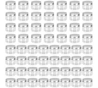 FUNSUEI 60 PCS 30ml Plastic Cream Containers with Screw Aluminum Lids, 1oz Wide Mouth Plastic Jars, Small Storage Jars for Make Up, Cream, Glitter, Spice