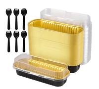 FUNSUEI 60 Set Mini Loaf Pans with Lids, 200ml Aluminium Foil Baking Tins | Rectangular Bread Cake Containers, Black & Gold, 16.6x6.5x3cm