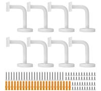 FUNSUEI 8 Pack 60x80mm Heavy Duty Flat Hand Rail Brackets, White Bannister Support Brackets Wall Mounted Handrail Brackets with Mounting Screws for Wood Handrail and Metal Handrail