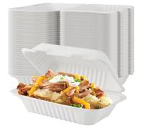 FUNSUEI 80 PCS 230 x 158 x 80mm White Bagasse 1 Compartment Take Away Box, Clamshell Takeaway Food Box for Restaurants, Picnics, Delis