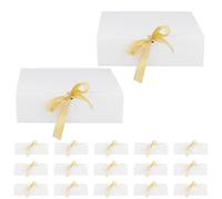 FUNSUEI Set of 20 White Gift Boxes with Gold Ribbon, 27cm x 20cm x 8cm Cardboard Gift Boxes with Lids for Wedding Party Present Birthday Packaging