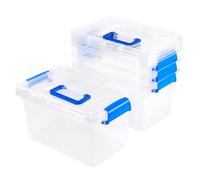 FUNSUEI Set of 4 Clear Plastic Storage Boxes with Lids, 4L Stackable Organizer for Kitchen & Craft Supplies Sorting