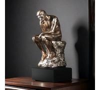 FUNSXBUG 11.4 Inch Resin The Thinker Statue with Black Base Thinking Man Sculptures Collectible Figurine Home Office Decor Living Room Decoration