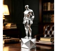 FUNSXBUG 12 Inch Modern Desk Decor Abstract Man Statue Male Figurines Home Decor Figure Sculptures Collectible Figurine Office Decor Living Room Decoration Silver